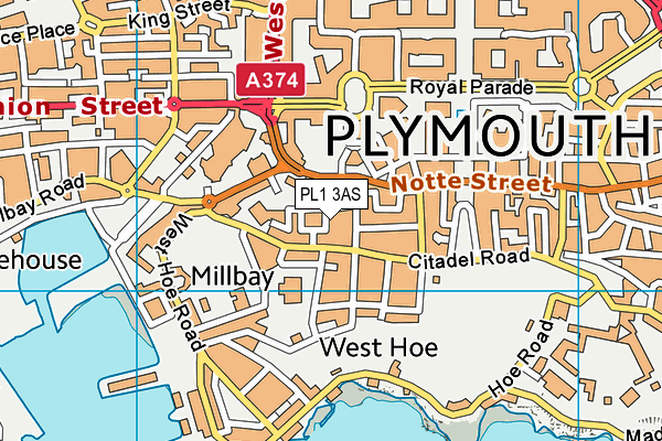 PL1 3AS map - OS VectorMap District (Ordnance Survey)