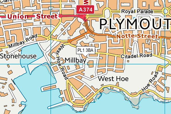 PL1 3BA map - OS VectorMap District (Ordnance Survey)