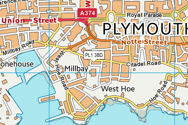 PL1 3BD map - OS VectorMap District (Ordnance Survey)