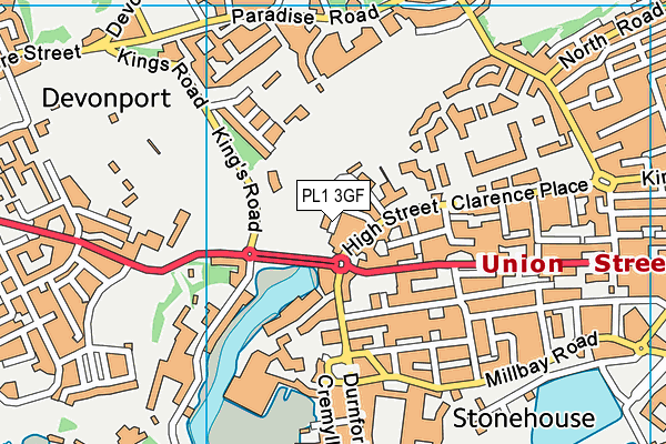 PL1 3GF map - OS VectorMap District (Ordnance Survey)