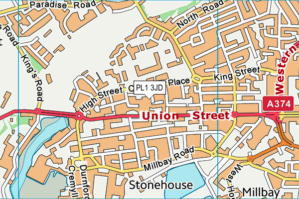 PL1 3JD map - OS VectorMap District (Ordnance Survey)