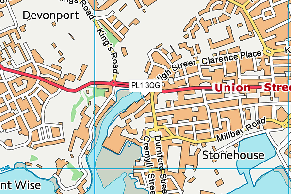 PL1 3QG map - OS VectorMap District (Ordnance Survey)