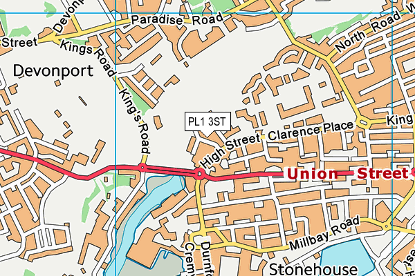 PL1 3ST map - OS VectorMap District (Ordnance Survey)