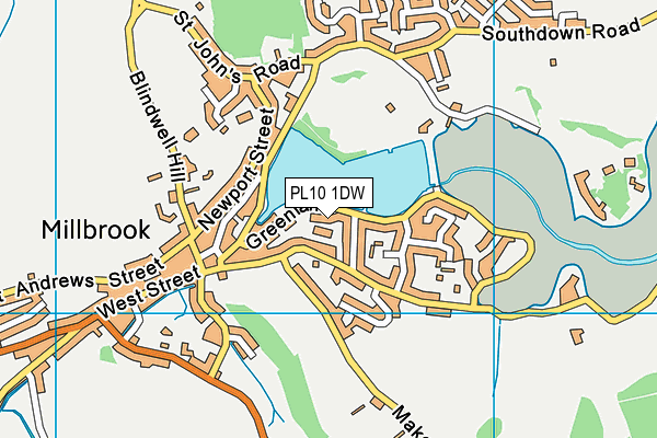 PL10 1DW map - OS VectorMap District (Ordnance Survey)