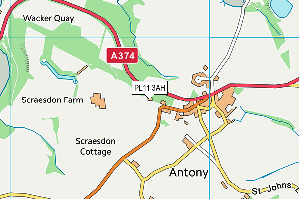 PL11 3AH map - OS VectorMap District (Ordnance Survey)