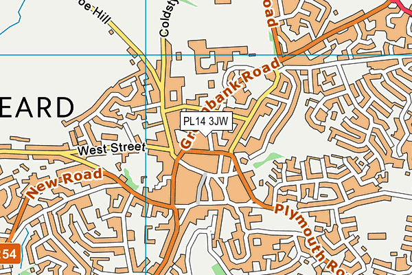 PL14 3JW map - OS VectorMap District (Ordnance Survey)