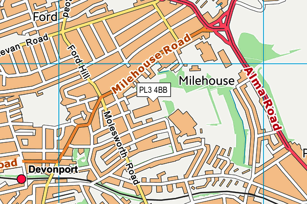 PL3 4BB map - OS VectorMap District (Ordnance Survey)