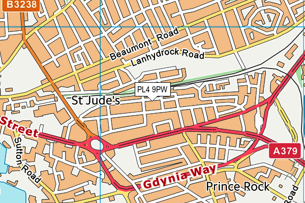 PL4 9PW map - OS VectorMap District (Ordnance Survey)