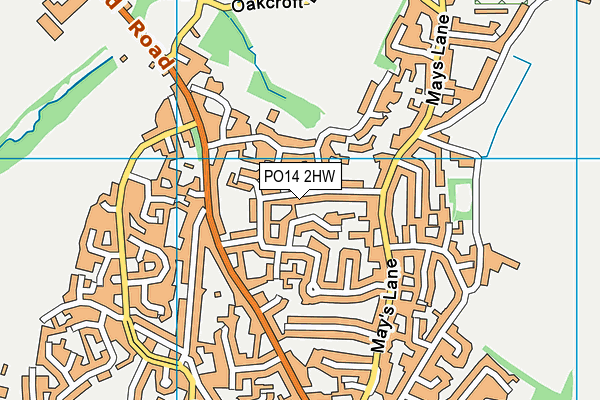 PO14 2HW map - OS VectorMap District (Ordnance Survey)