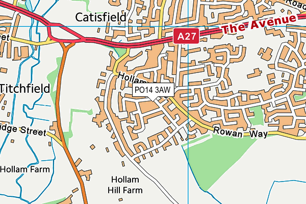 PO14 3AW map - OS VectorMap District (Ordnance Survey)