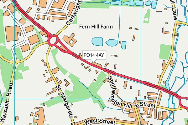 PO14 4AY map - OS VectorMap District (Ordnance Survey)