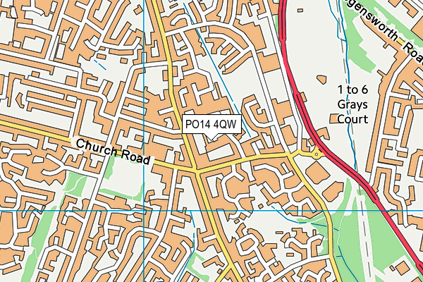 PO14 4QW map - OS VectorMap District (Ordnance Survey)