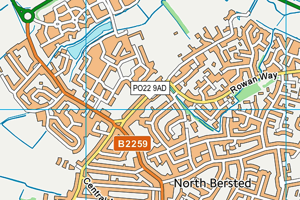 PO22 9AD map - OS VectorMap District (Ordnance Survey)