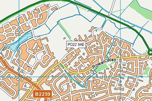 PO22 9AE map - OS VectorMap District (Ordnance Survey)