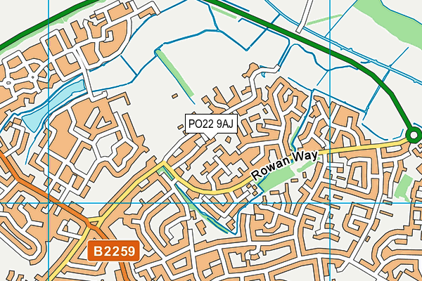 PO22 9AJ map - OS VectorMap District (Ordnance Survey)