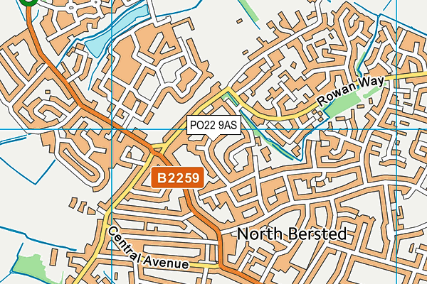 PO22 9AS map - OS VectorMap District (Ordnance Survey)