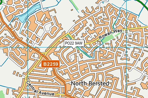 PO22 9AW map - OS VectorMap District (Ordnance Survey)