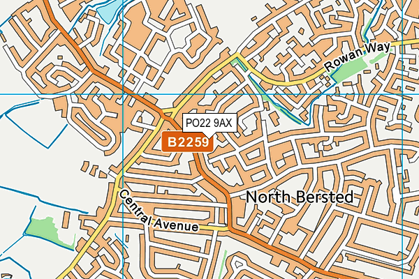 PO22 9AX map - OS VectorMap District (Ordnance Survey)