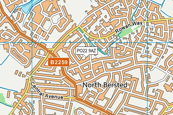 PO22 9AZ map - OS VectorMap District (Ordnance Survey)