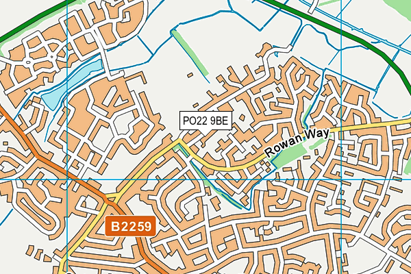 PO22 9BE map - OS VectorMap District (Ordnance Survey)