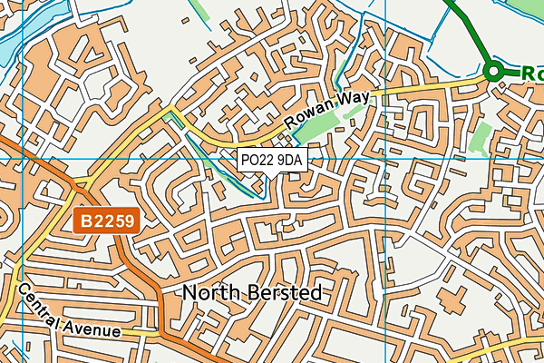 PO22 9DA map - OS VectorMap District (Ordnance Survey)