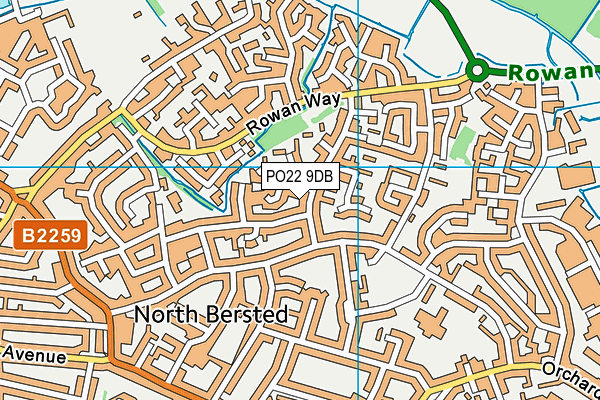 PO22 9DB map - OS VectorMap District (Ordnance Survey)