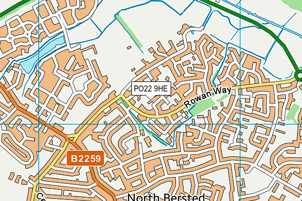 PO22 9HE map - OS VectorMap District (Ordnance Survey)