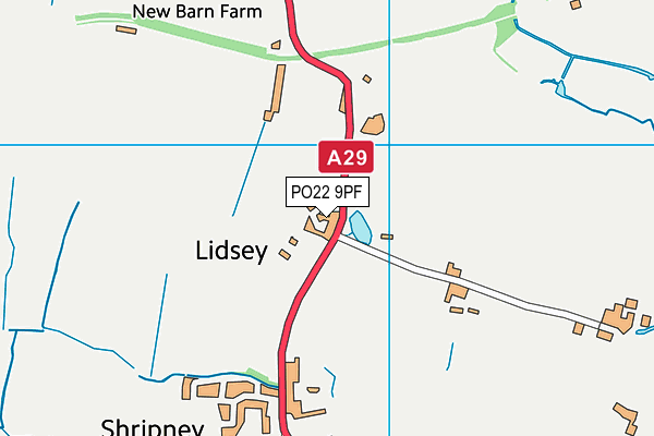 PO22 9PF map - OS VectorMap District (Ordnance Survey)