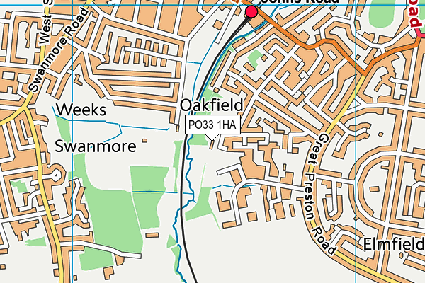 Oakfield Recreation Ground map (PO33 1HA) - OS VectorMap District (Ordnance Survey)