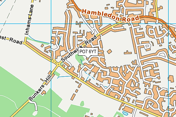 PO7 6YT map - OS VectorMap District (Ordnance Survey)
