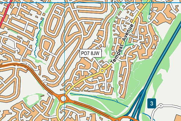 PO7 8JW map - OS VectorMap District (Ordnance Survey)