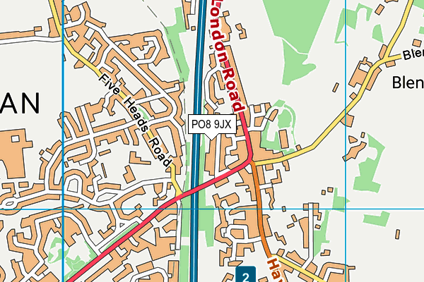 PO8 9JX map - OS VectorMap District (Ordnance Survey)