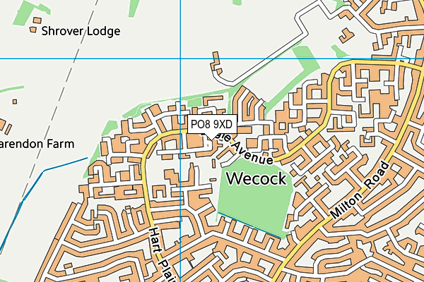 PO8 9XD map - OS VectorMap District (Ordnance Survey)