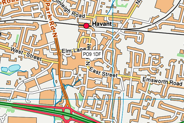 PO9 1DF map - OS VectorMap District (Ordnance Survey)