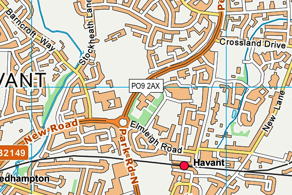PO9 2AX map - OS VectorMap District (Ordnance Survey)
