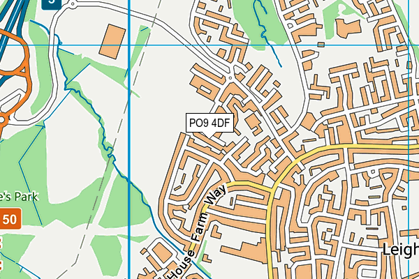 PO9 4DF map - OS VectorMap District (Ordnance Survey)