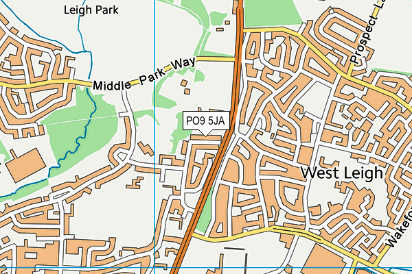 PO9 5JA map - OS VectorMap District (Ordnance Survey)