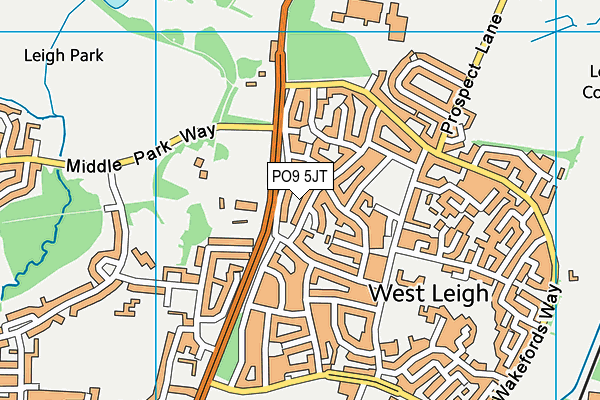 PO9 5JT map - OS VectorMap District (Ordnance Survey)
