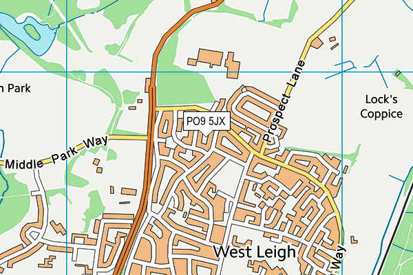 PO9 5JX map - OS VectorMap District (Ordnance Survey)