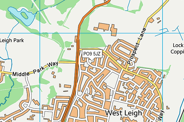 PO9 5JZ map - OS VectorMap District (Ordnance Survey)