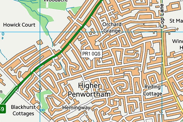 PR1 0QS map - OS VectorMap District (Ordnance Survey)