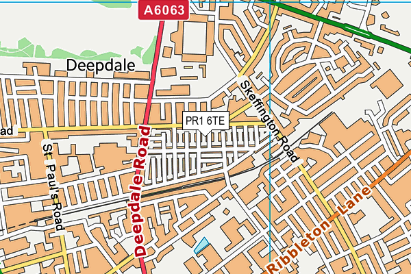 PR1 6TE map - OS VectorMap District (Ordnance Survey)