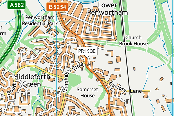 Penwortham Cricket Club map (PR1 9QE) - OS VectorMap District (Ordnance Survey)