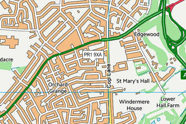 PR1 9XA map - OS VectorMap District (Ordnance Survey)