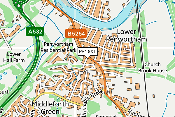 PR1 9XT map - OS VectorMap District (Ordnance Survey)