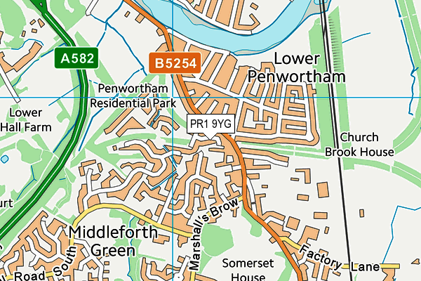 PR1 9YG map - OS VectorMap District (Ordnance Survey)