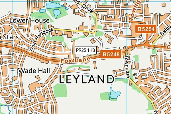 Leyland Fox Lane Sports And Social Club map (PR25 1HB) - OS VectorMap District (Ordnance Survey)