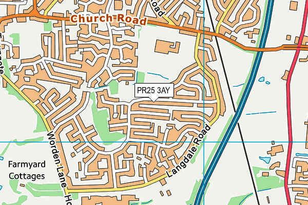 PR25 3AY map - OS VectorMap District (Ordnance Survey)