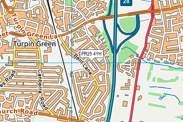 PR25 4YH map - OS VectorMap District (Ordnance Survey)