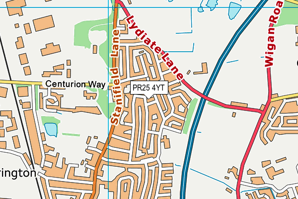 PR25 4YT map - OS VectorMap District (Ordnance Survey)